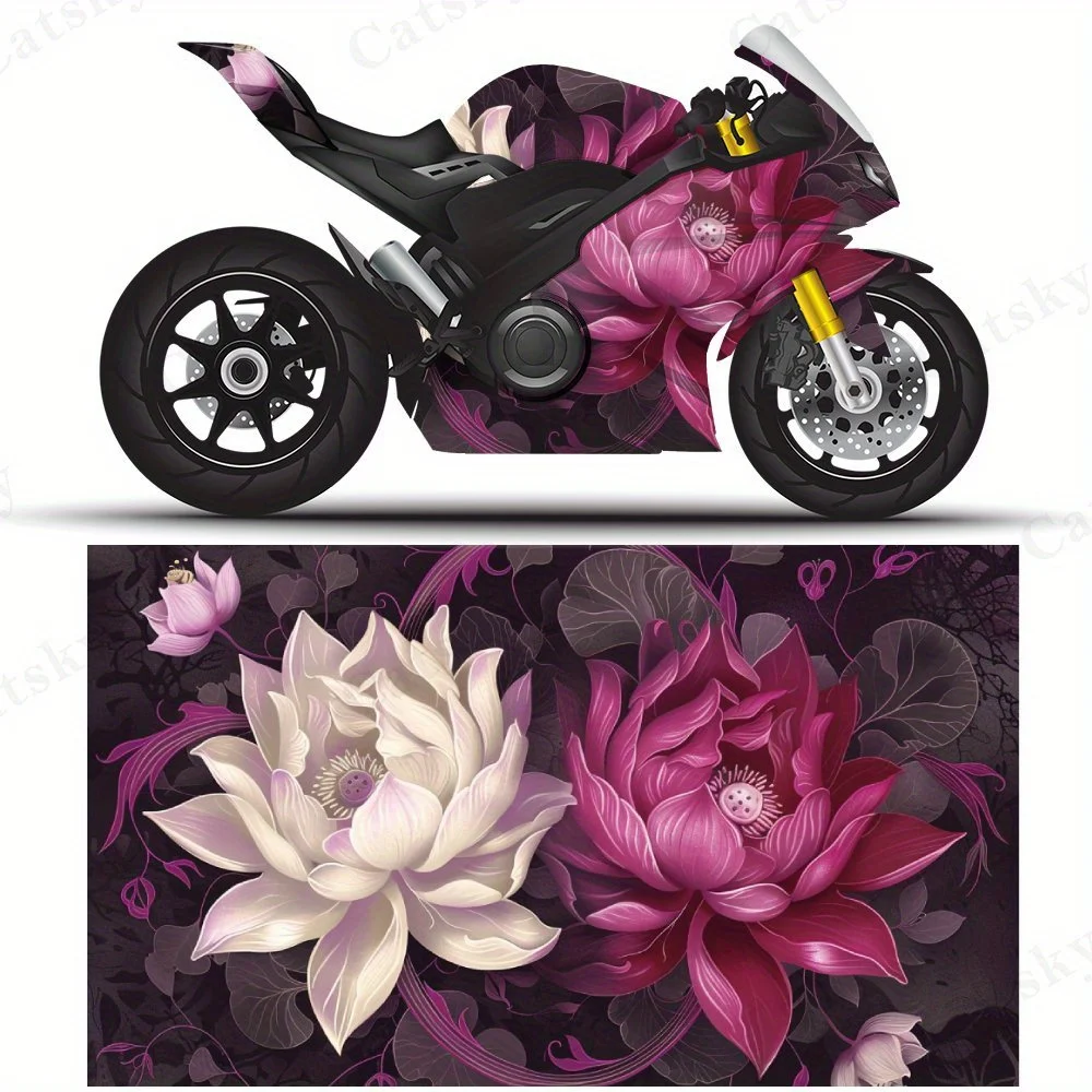 

Oriental Purple Lotus Motorcycle Vinyl Wrap, PVC Self-Adhesive Waterproof Motorcycle Sticker, Anti-Scratch Decorative Film for B