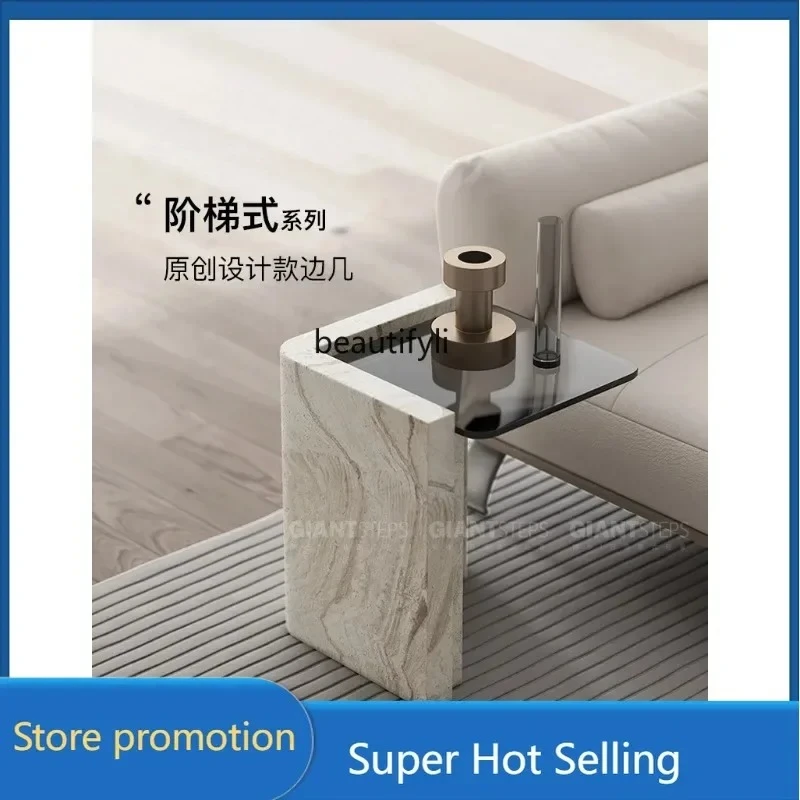 a029  Light luxury marble tempered glass wabi-sabi wind edge several modern home living room minimalist designer
