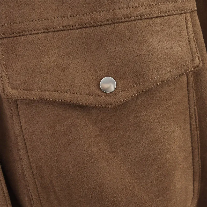 KEYANKETIAN femmes rabat poche épaule Badge col rabat Texture en daim veste de pilote ample automne nouveau manteau femmes vêtements d'extérieur