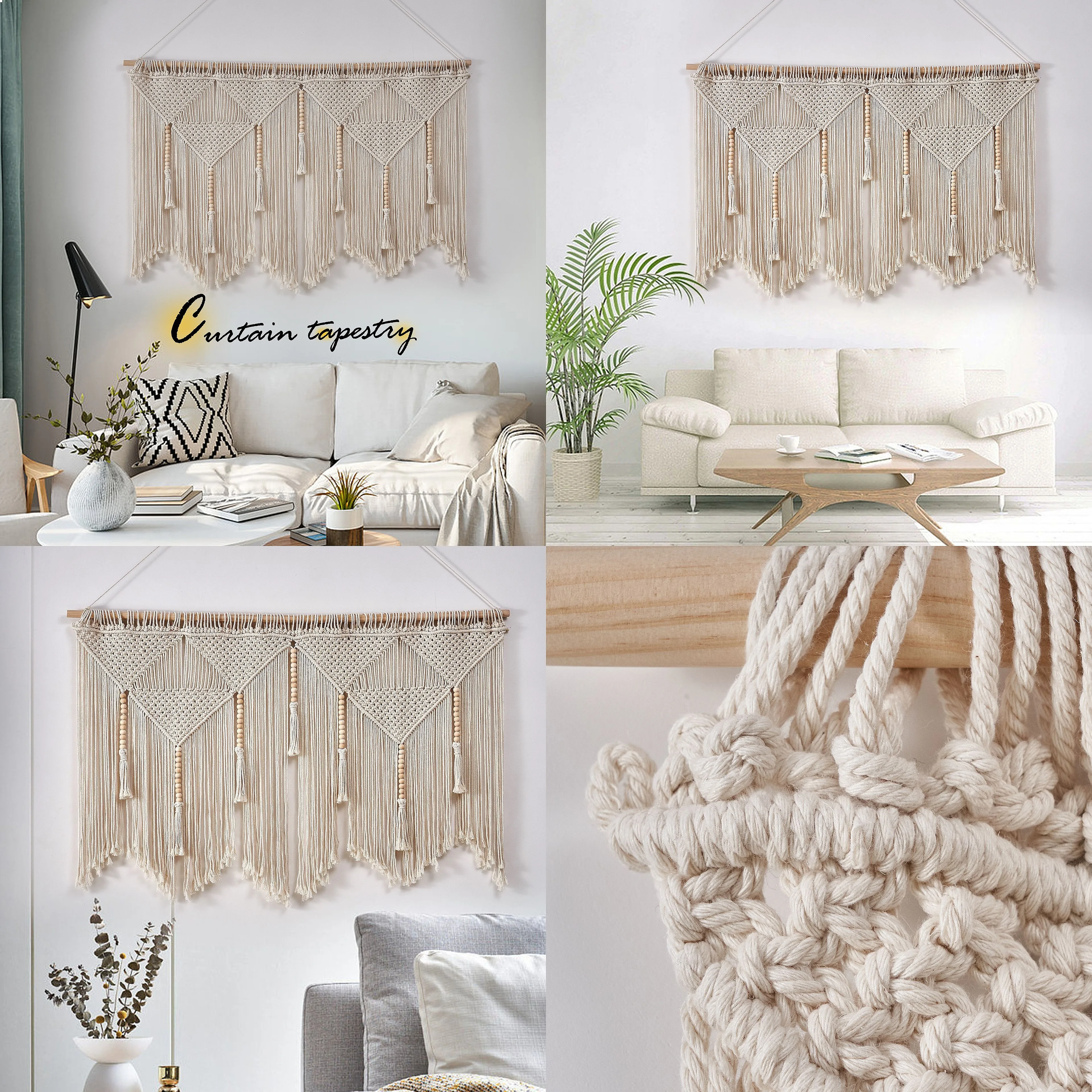 Handmade Macrame Tapestry Wall Hanging Cotton Rope Woven Fringe Curtain Boho Home Decor Wedding Decoration