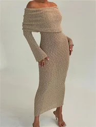 Off-Shoulder See-Through Sequin Maxi Dress Female Patchwork Elegant High Waist Party Looks Dress Women Fashion Long Dress