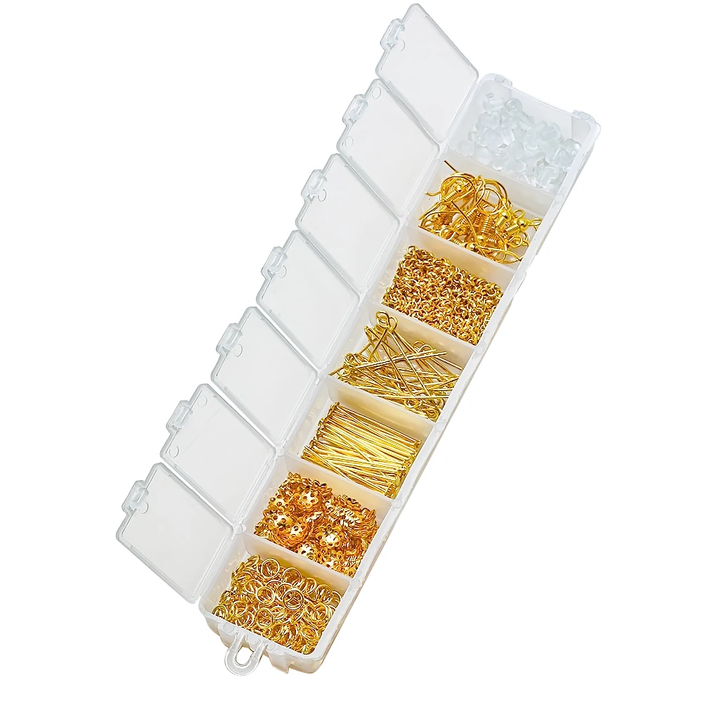 Kit per la creazione di gioielli, ganci per fermagli per orecchini, tappi di perline, catena a coda di salto aperta, perno a T per accessori per la ricerca di orecchini fai da te, commercio all'ingrosso