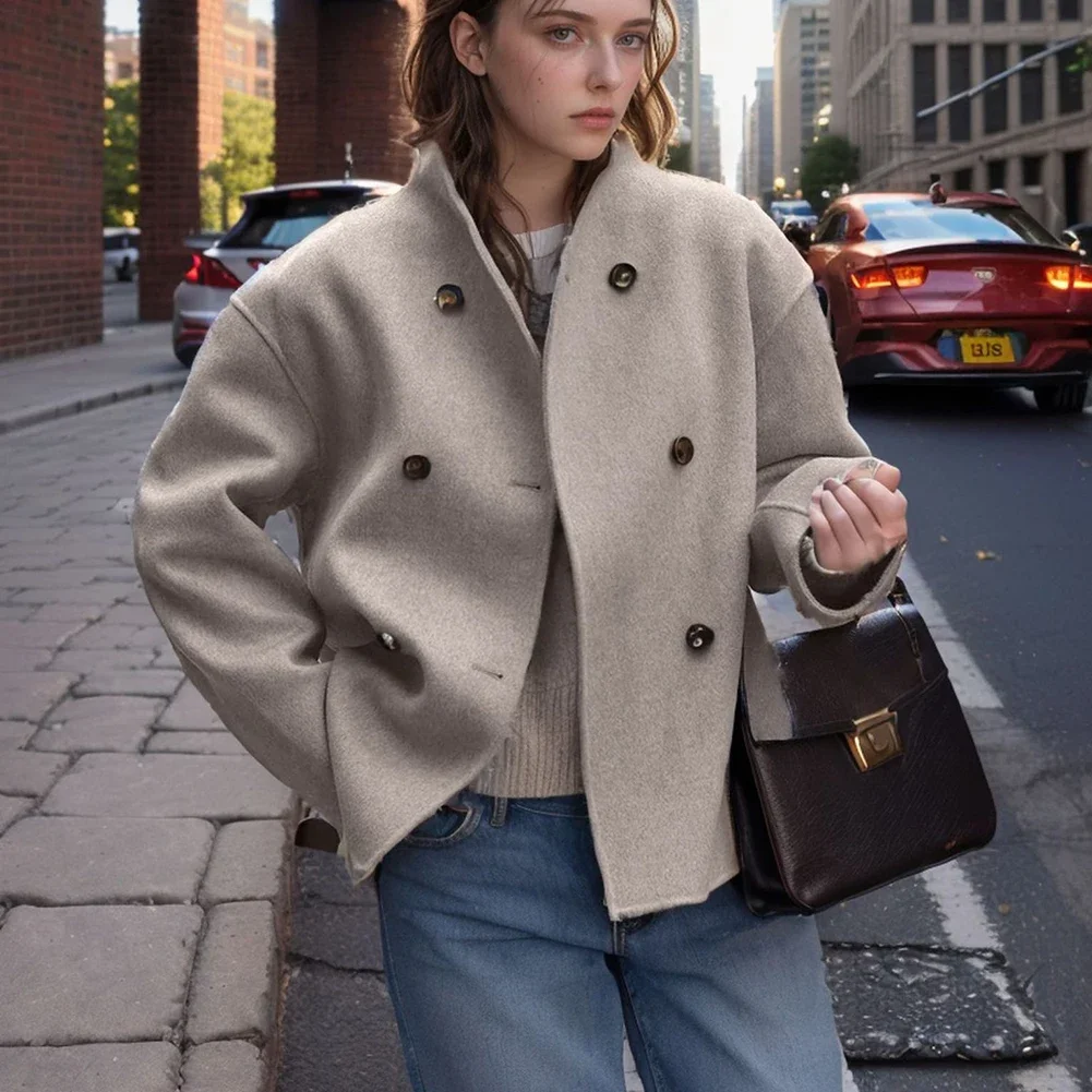 Casual Short Winter Coat Fashion Coat Double-breasted Coat Autumn Winter Coat Casual Short Coat Long Sleeve Coat