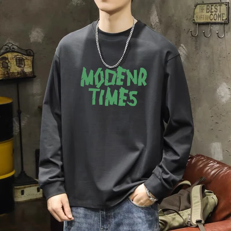 100% Cotton Men Sweatshirt Hip Hop Oversized Printed Long Sleeve T-shirt Men's Clothing High Quality Base Coat for Autumn 2024