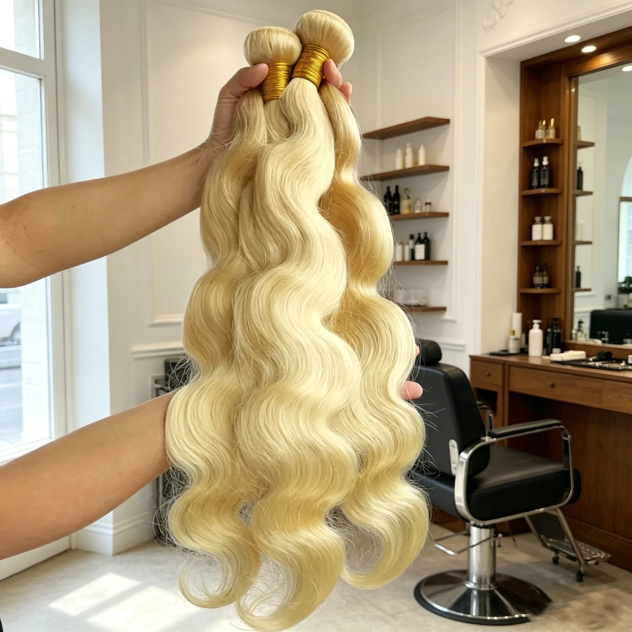 Smilegirl Extensions de Cheveux Humains Body Wave, Cheveux Brésiliens Blond 613, 3/4 Paquets, Cheveux Vierges Bruts, 38 40 Pouces pour Femmes