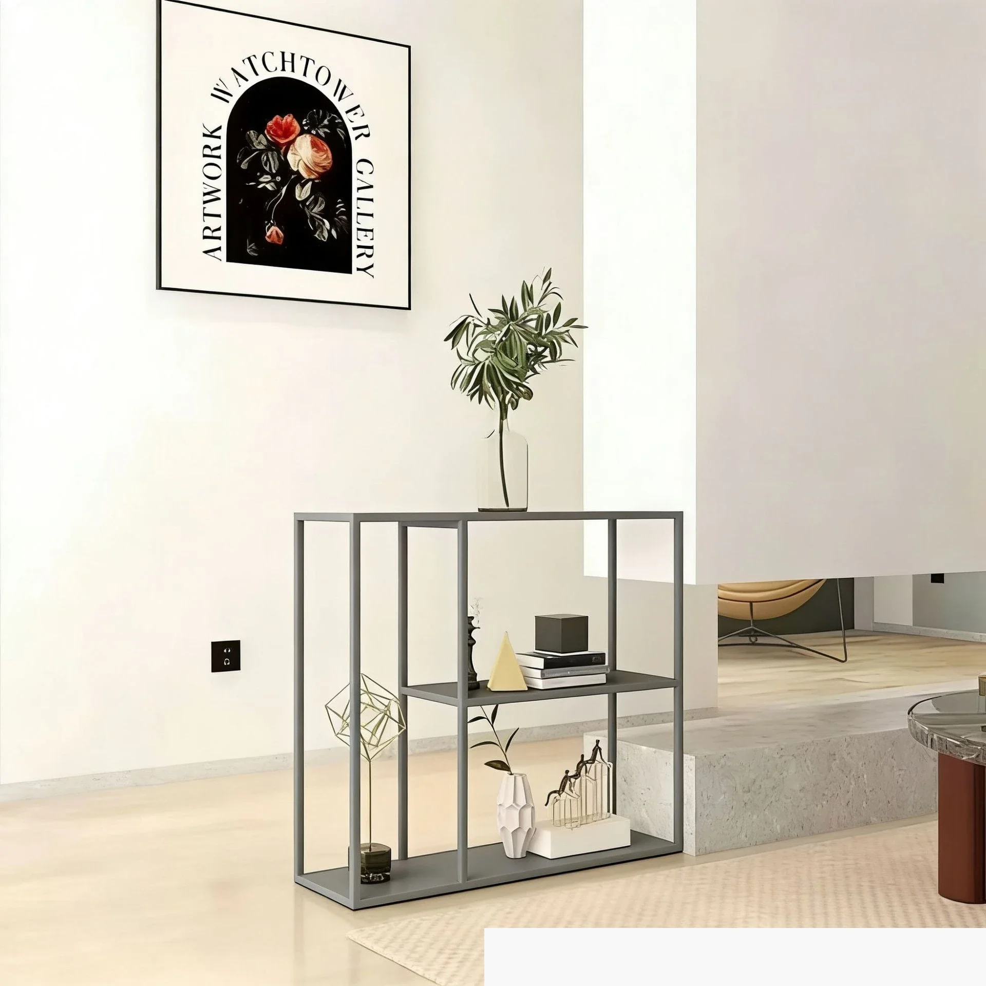 Simple wrought iron floor shelf Modern living room Home multi-layer low bookshelf agat the wall Internet celebrity Office sto