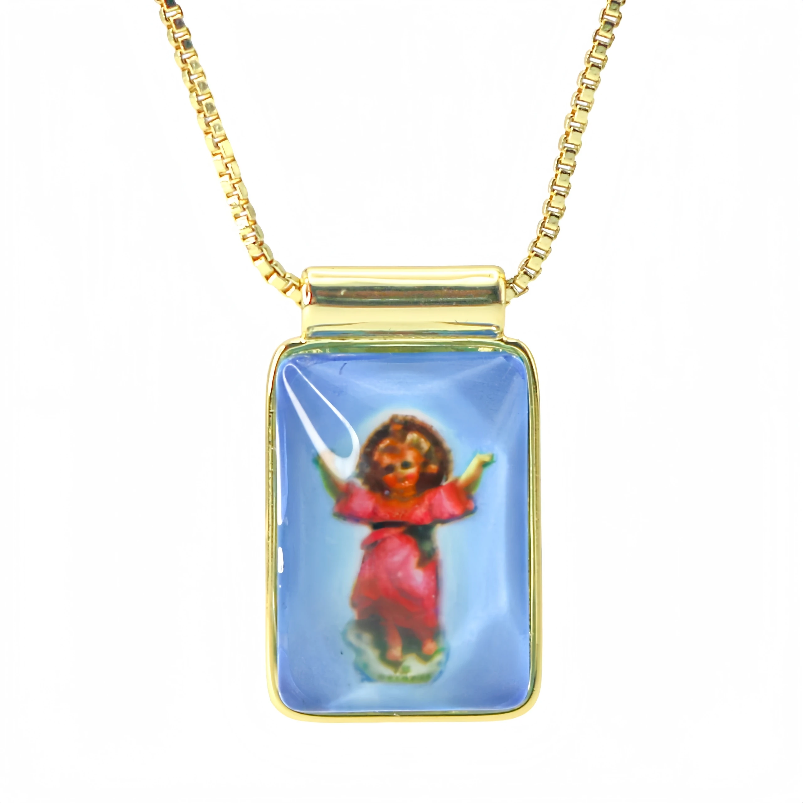 Divino Niño Jesus Scapular Necklace Gold Plated Box Chain Catholic Religious Medal Pendant Faith Jewelry Baptism Gift