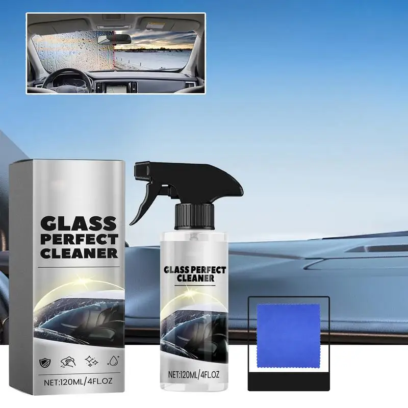 Car Glass Cleaner Spray 120ml Car Window Cleaner Dust-Free Cloth Included Automotive Cleaning Products