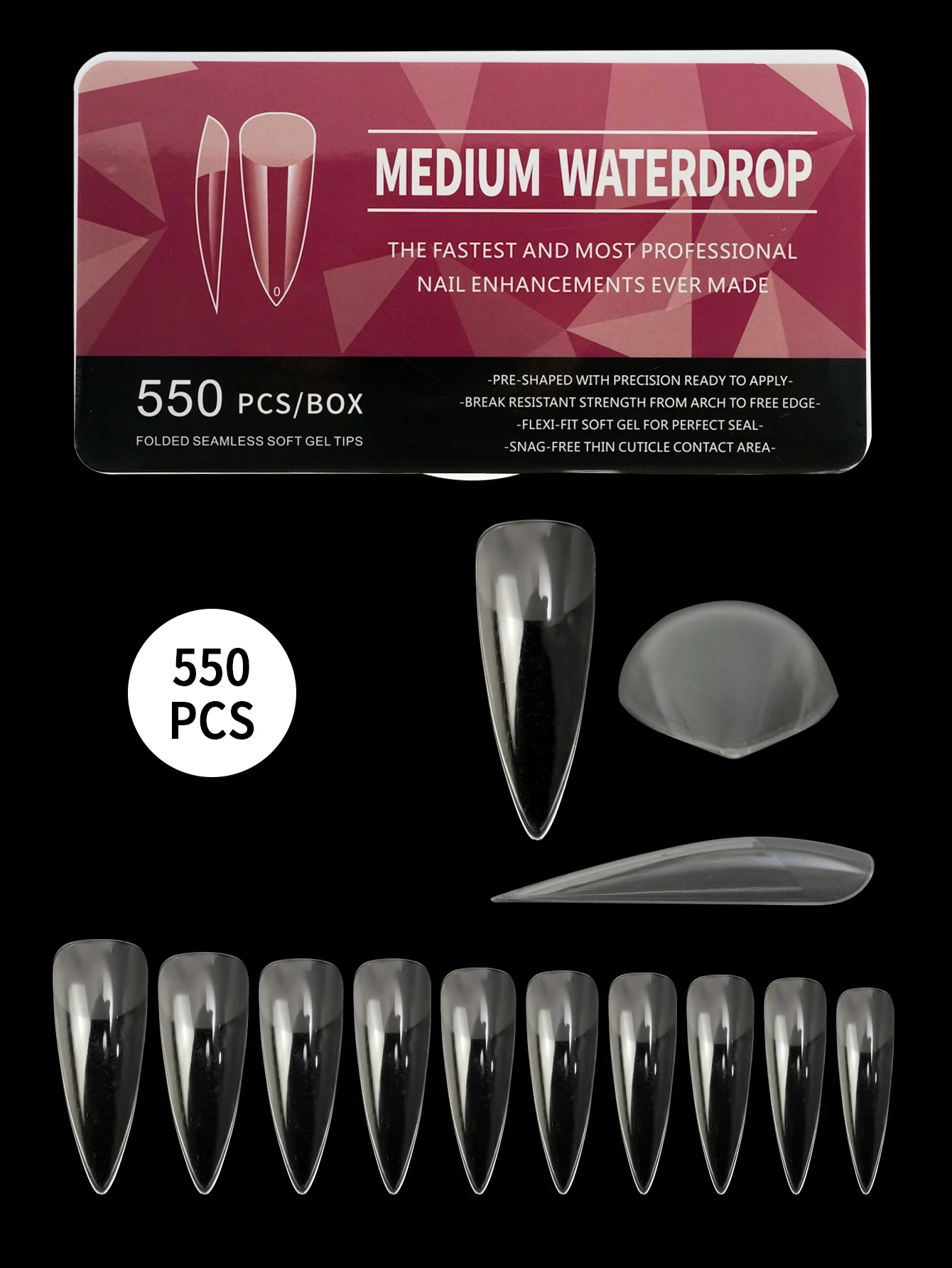 

550PCS Full Cover Soft Gel Coffin Shaped Acrylic Nail Tips Clear Nail Tips Long Nails Half Matte False Tips