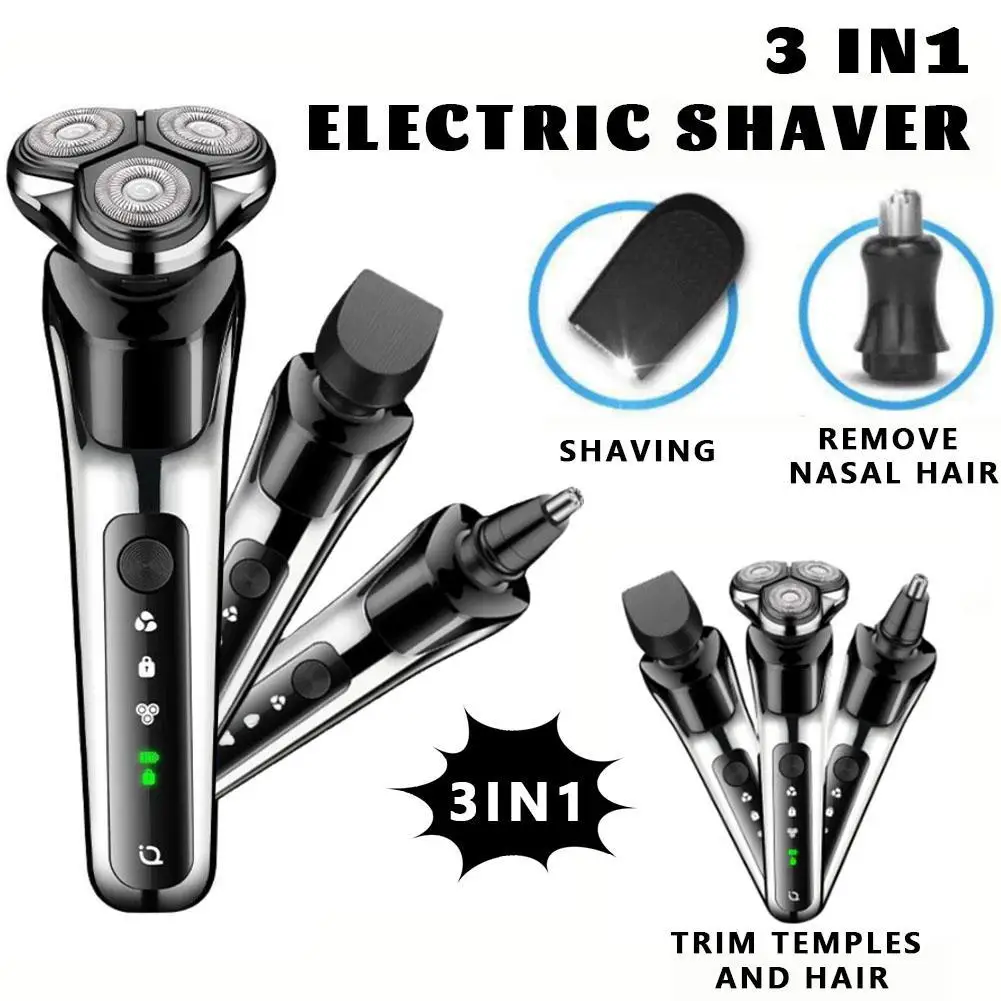 3in1 Electric Shaver Digital Display Rechargeable High Power Portable Trimmer Waterproof Shaver Rotary Razor Travel Gift