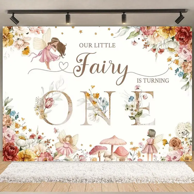 Girls Flower Fairy Mushroom 1st Birthday Party Decoration Backdrop Colorfu Elf Butterfly Baby Shower Photography Background Prop