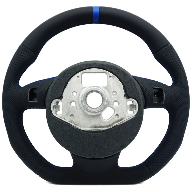For Audi A4B8 semi-perforated blue line steering wheel with blue return-to-center mark, without paddle shifters