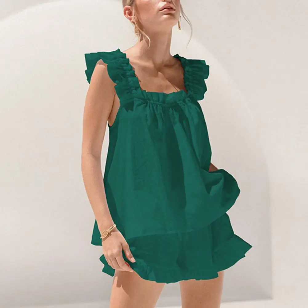 

Women's Pajamas Set Sleeveless T-Shirt And Shorts Sleepwear 2 Piece Set For Women Home Casual Loose Round Neck Pajamas Loung Set