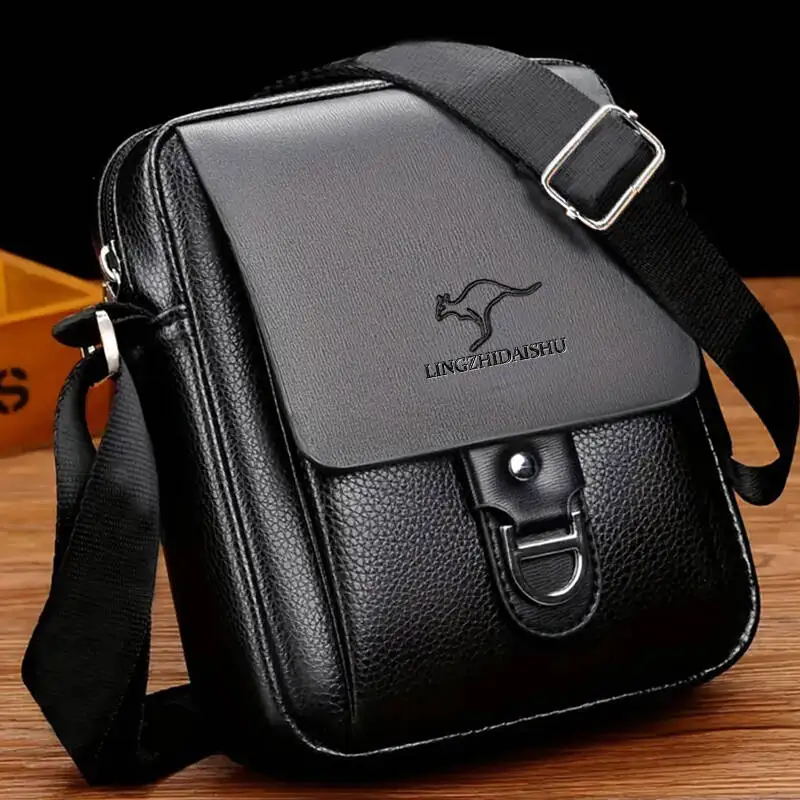 Classic Vertical Rider Leather Sling Bag Wear-resistant Texture Compact Pouch for Motorbike Travel Outdoor Sports
