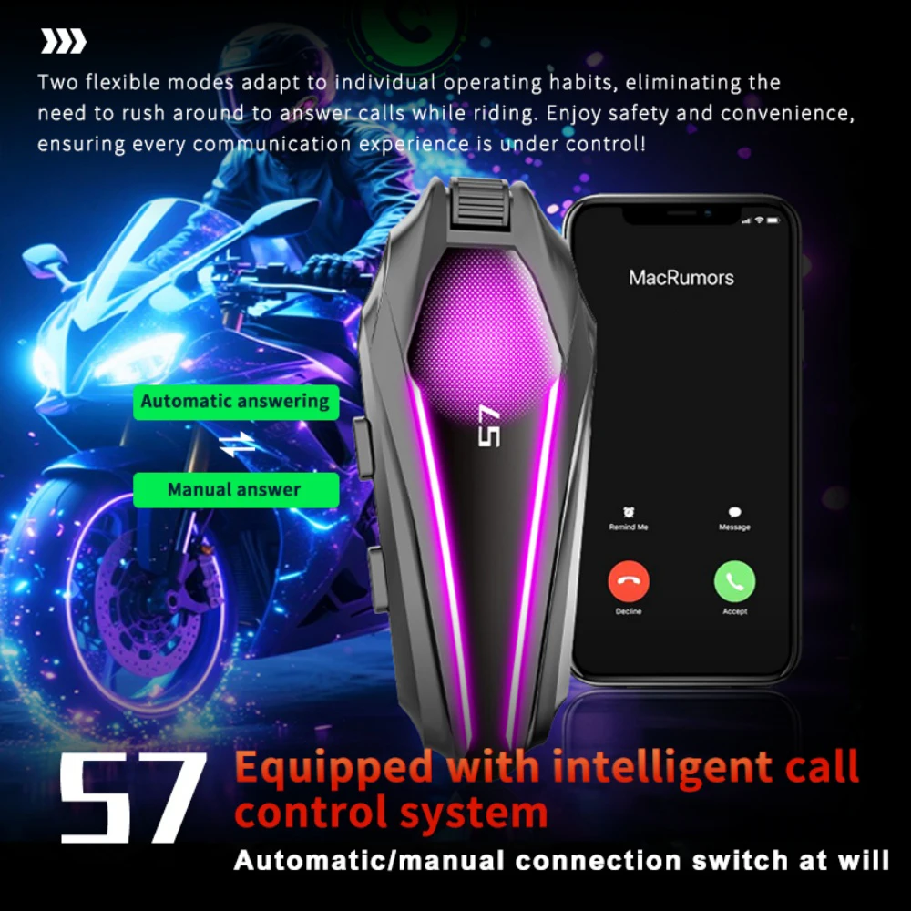 

S7 Motorcycle Helmet Headset Stereo Cycling Bluetooth Earphone Wireless Handsfree Mic Headphones Music Player For Motor Rider