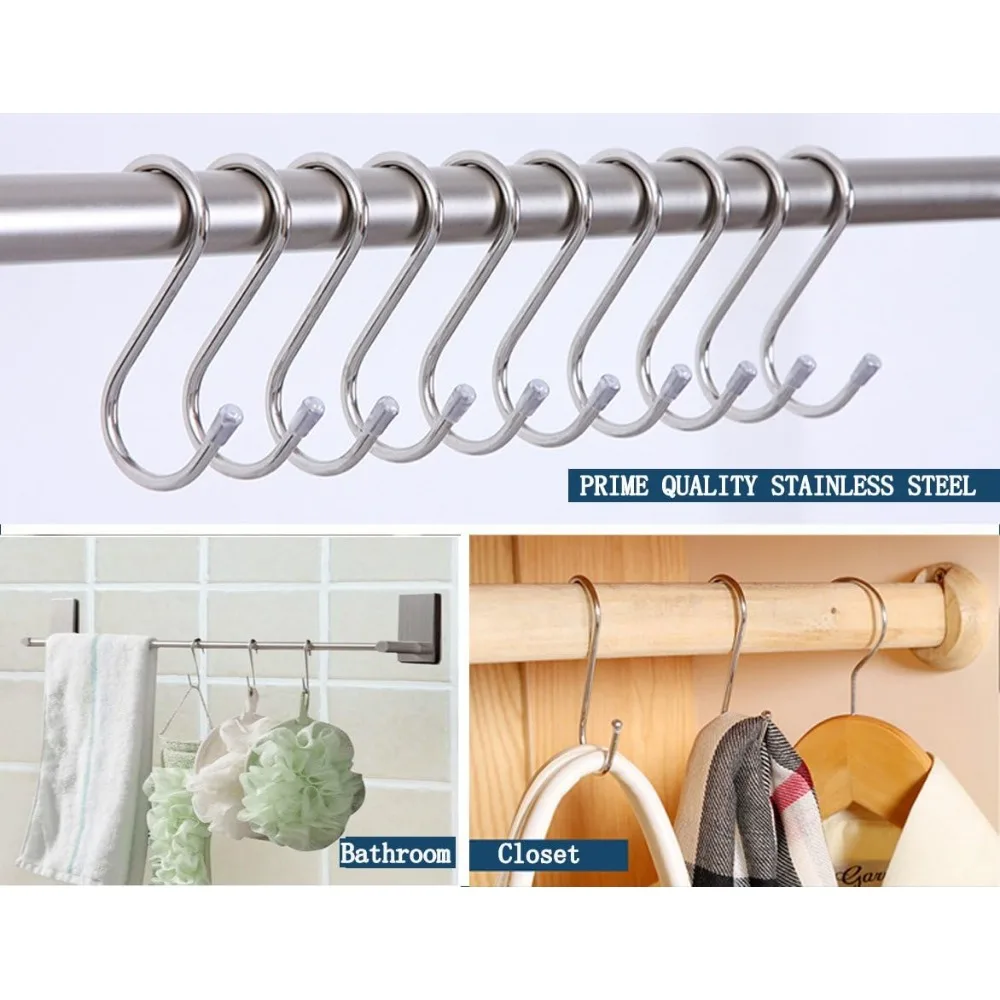 S Shaped Hooks Stainless Steel Metal Hangers Hanging Hooks Kitchen Work Shop Bathroom Garden Tower Hanger Home Storage Holder