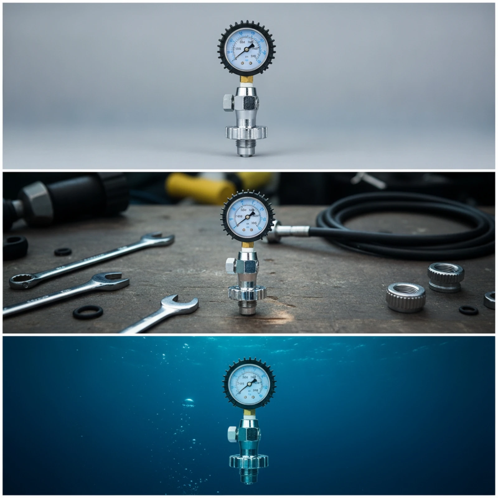 Scuba Cylinder Pressure Test Gauge Liquid-Filled Pressure Tester with DIN Connection Inline Compact for Dive Technicians