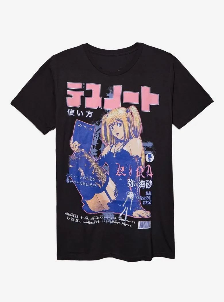 2000s High Street Punk Print Short-Sleeved Death Note T-Shirt Fashion Top Casual Streetwear Casual Loose Cotton T-Shirt Unisex