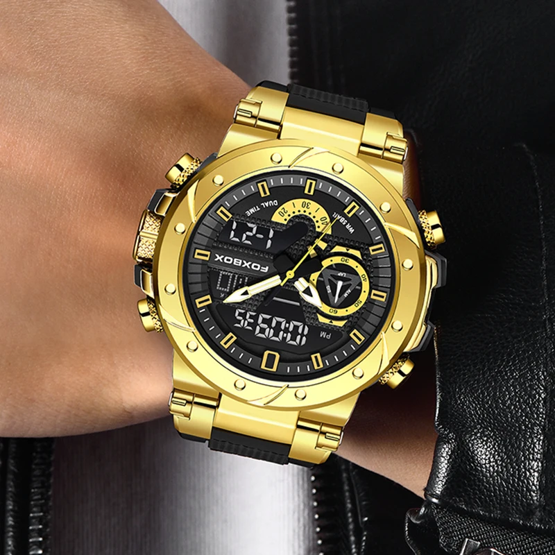FOXBOX Waterproof Watch Men Military Analog Digital Watches For Men Top Brand Luxury Silicone Sports Men's Quartz Wristwatch