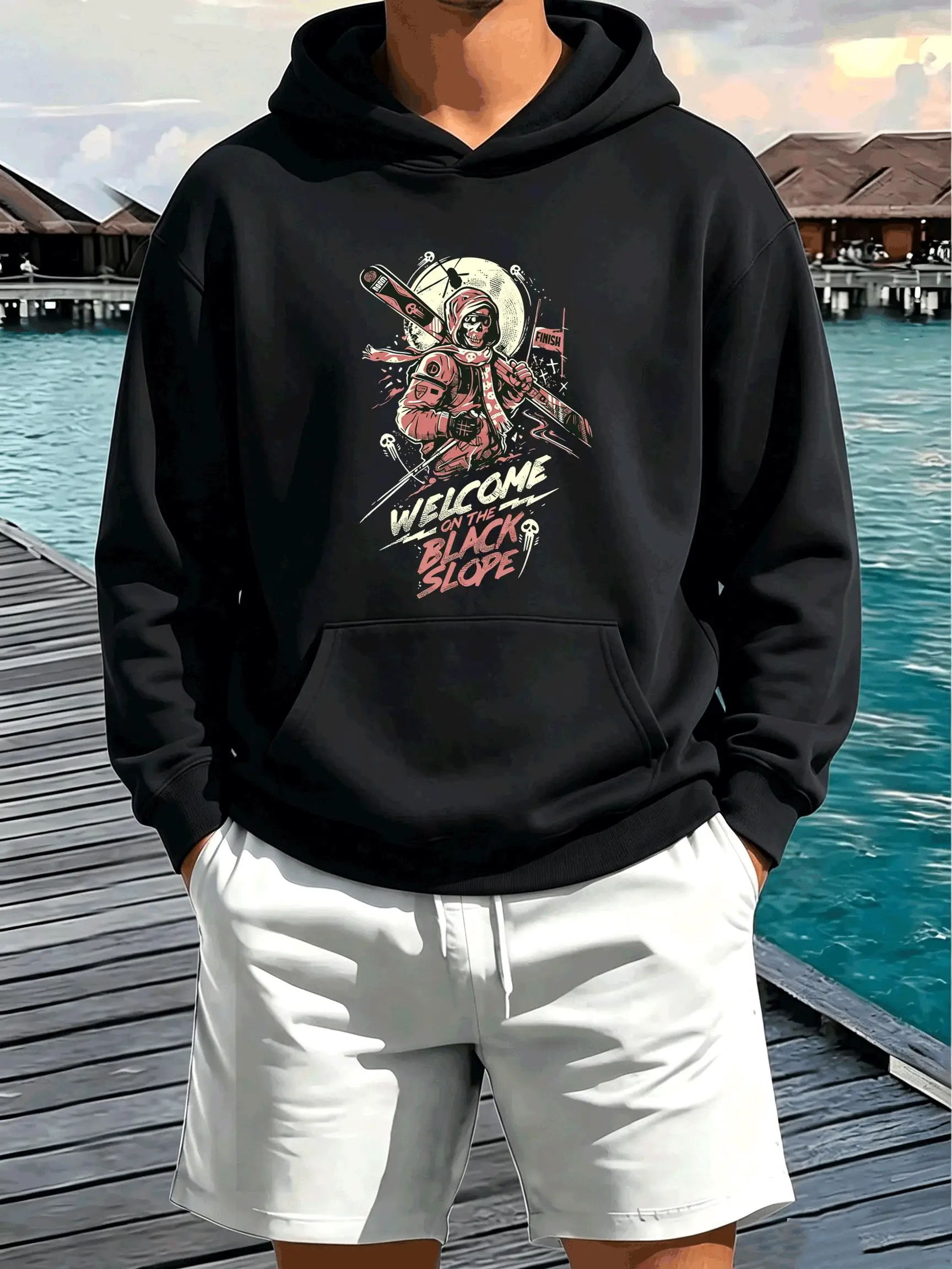 Ski Skeleton Extreme Sports Design Men Hoodies Cotton Warm Hoody Pocket Autumn Pullover Casual Loose Y2K Unisex Clothing