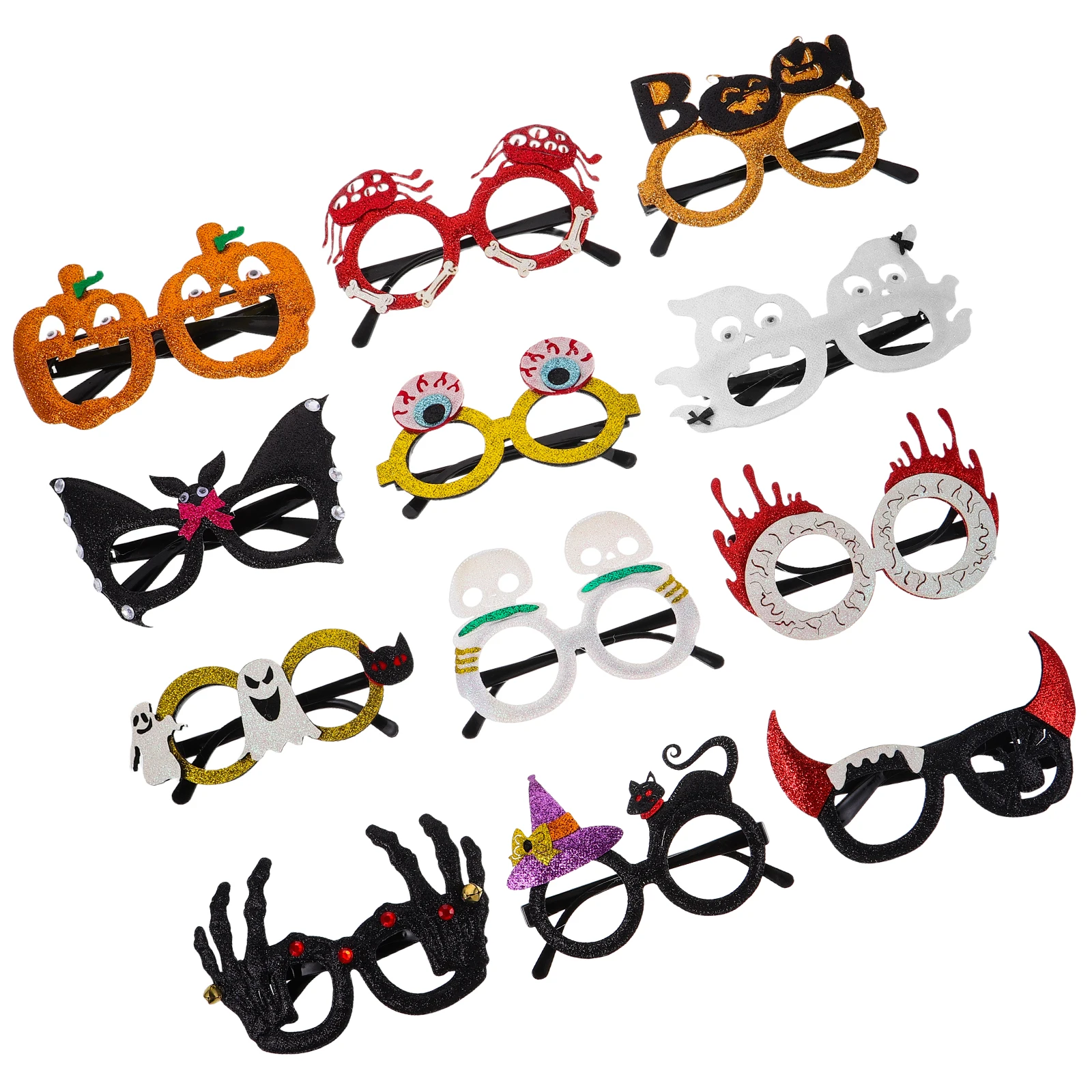 

12 Pcs Funny Holiday Glasses Halloween Ghost Eyeglasses Frames Glitter Sunglasses Decor