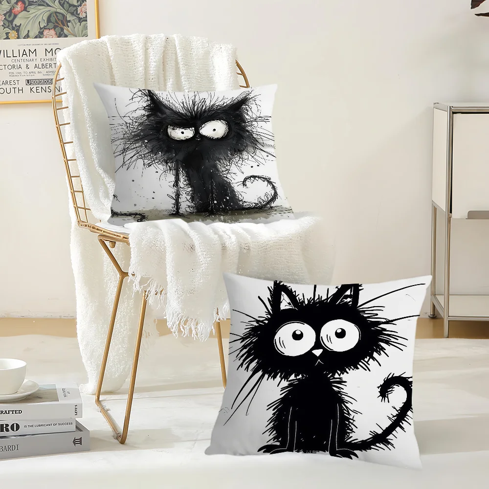 

Cartoon abstract black cat Pillow Case Office Cushions Suitable For Sofa Car Bedroom Decorative Cushion Cover