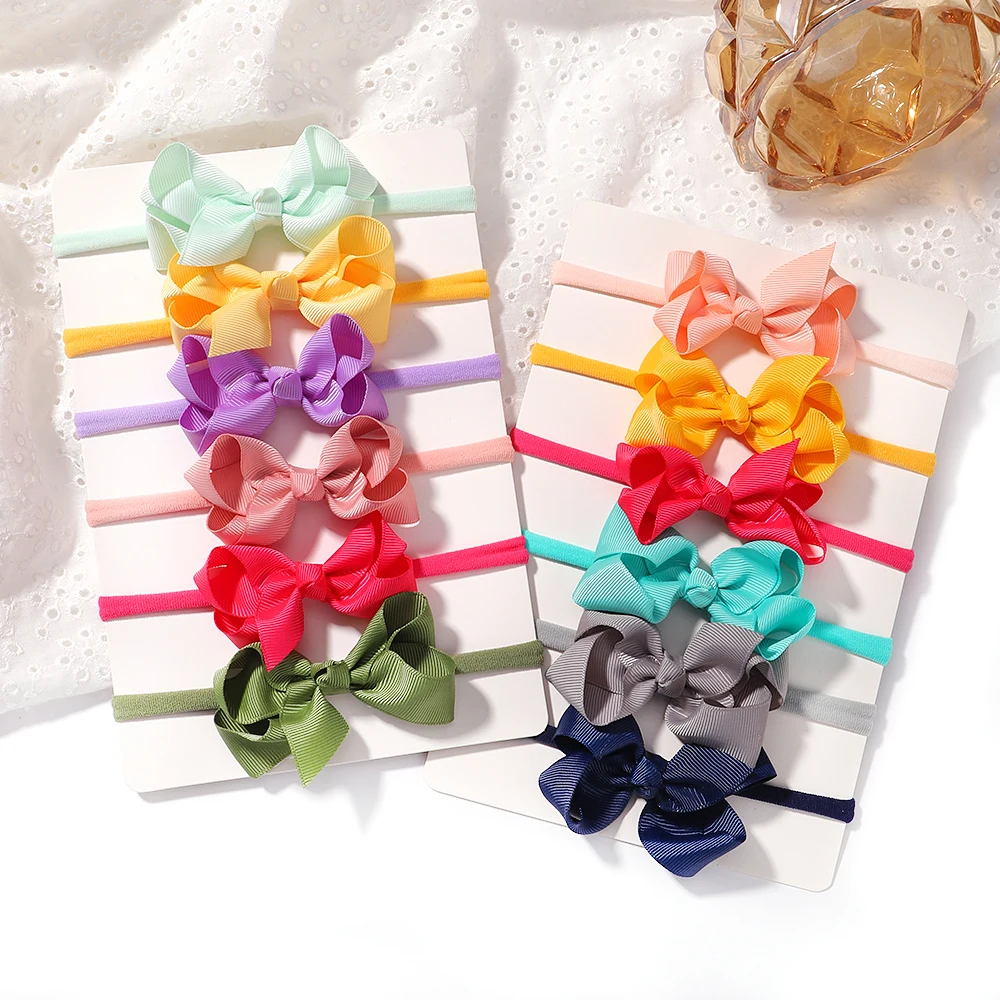 6Pcs/Set Baby Girl Headbands Newborn Bows Elastic Hair Bands Flower Nylon Infant Toddler Hairband Headwear Baby Hair Accessorie