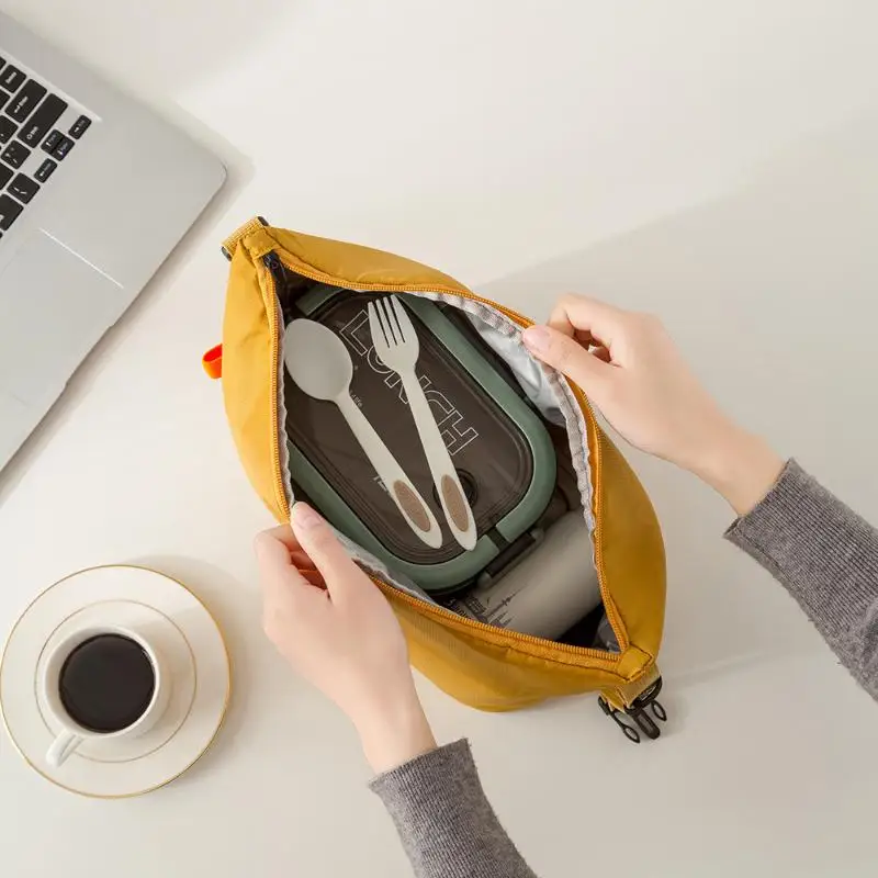 Tas Makan Siang Terisolasi Warna Solid Tas Nasi Aluminium Foil Paket Makanan Tas Tangan Penyimpanan Makanan Piknik Makan Malam Portabel