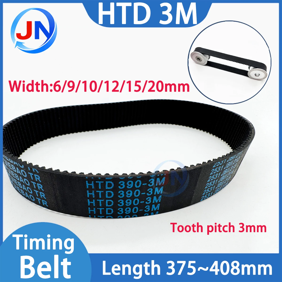 HTD 3M Timing Synchronous Belt 375 378 381 384 387 390 393 396 402 405 408mm Drive Belt HTD3M Width 6/9/10/15/20mm 3D Printer