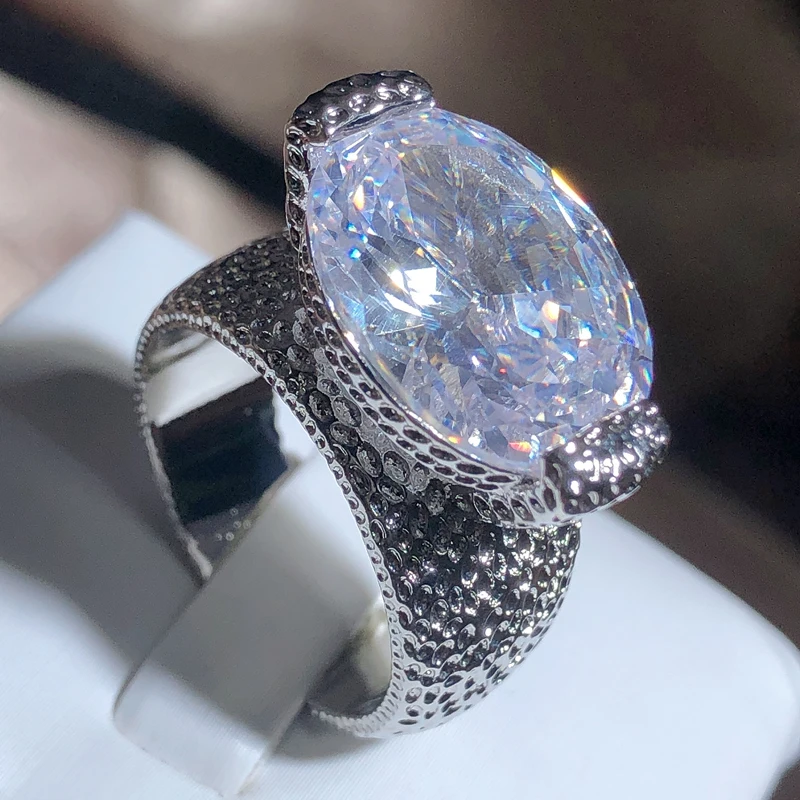 Classic Big Oval White Crystal Wedding Rings For Women Silver Color Large Oval Stone AAA CZ Zirconia Engagement Rings Jewelry