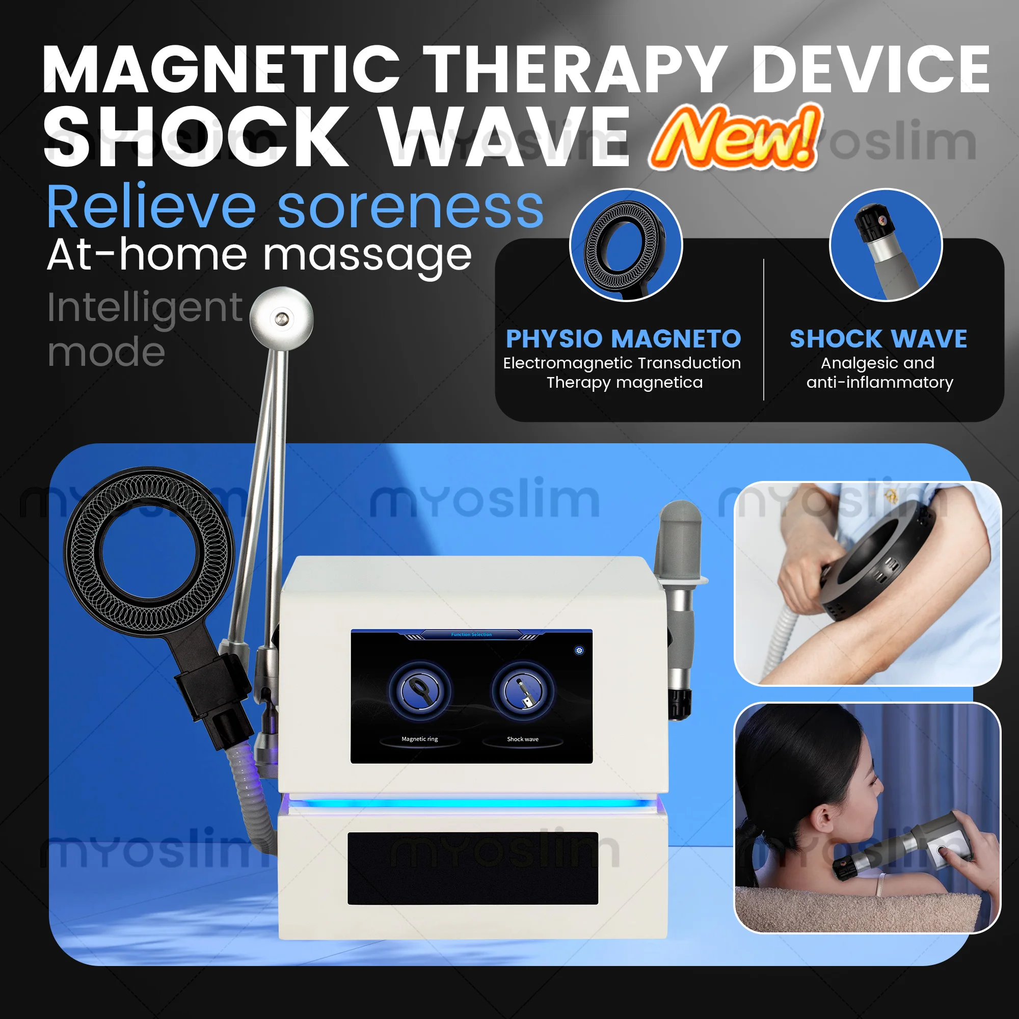 

2-in-1 Magnetic Therapy Shockwave Machine New Pain Relief Analgesia Anti-Inflammation Home Physical Therapy Equipment.