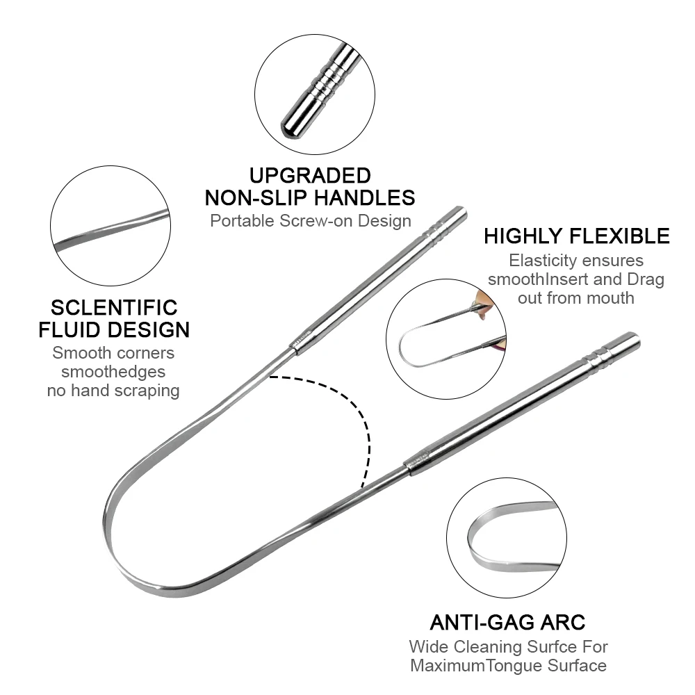 Dental Oral Tongue Coating Brush U-shaped Stainless Steel Tongue Scraper Set Removing Tongue Coating Refreshing Breath Oral Care