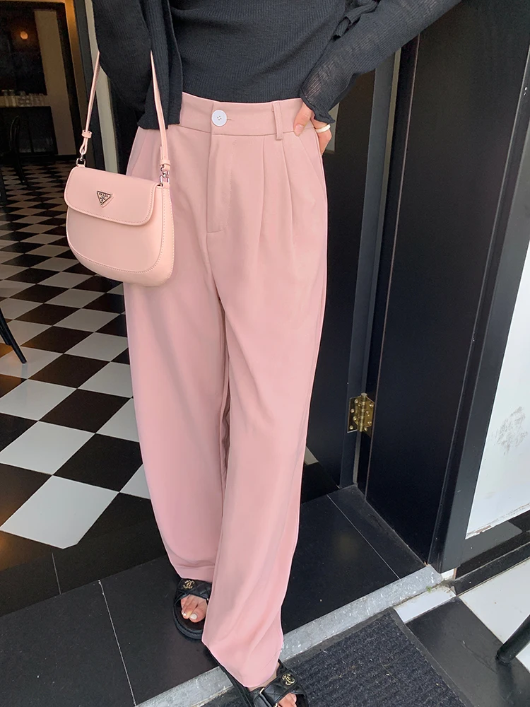 

High Waist Straight Leg Pink Wide Leg Pants Women's Summer Thin Drape Loose Casual Floor-Length Suit Pants Korean Style