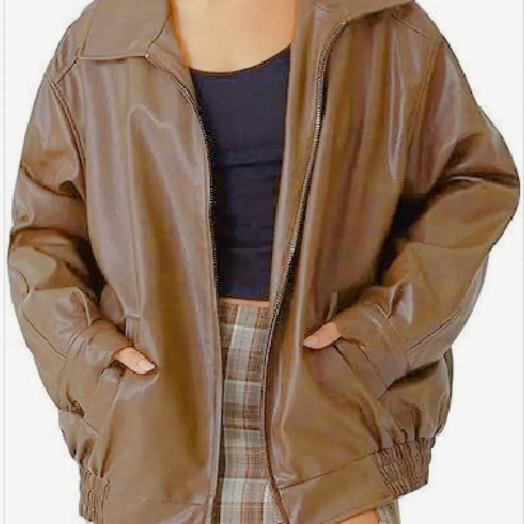 Jaqueta de couro oversized feminina outono motocicleta plus size casaco artificial casual elegante outerwear para mulheres plus size