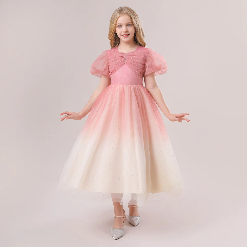 Flower Girl Dresses Fluffy Tulle Puff Sleeves First Communion Gowns Kids Birthday Ball Party Graduation Banquet Perform Activity