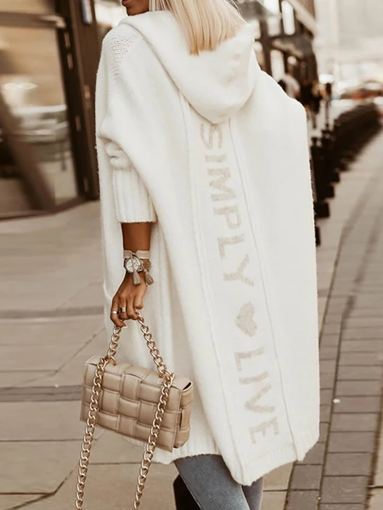 

Loose Vintage Streetwear Outerwear oversized Sweater Hooded Fashion Long Sleeve Print knit Cardigan Women Casual Spring Autumn