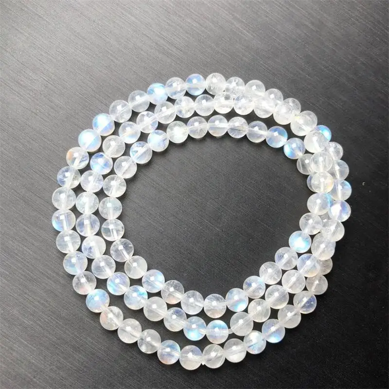 

5.5MM Natural Blue Moonstone Triple Circle Bracelet Necklace Sweater Chain Jewelry Accessories Gift 1PCS