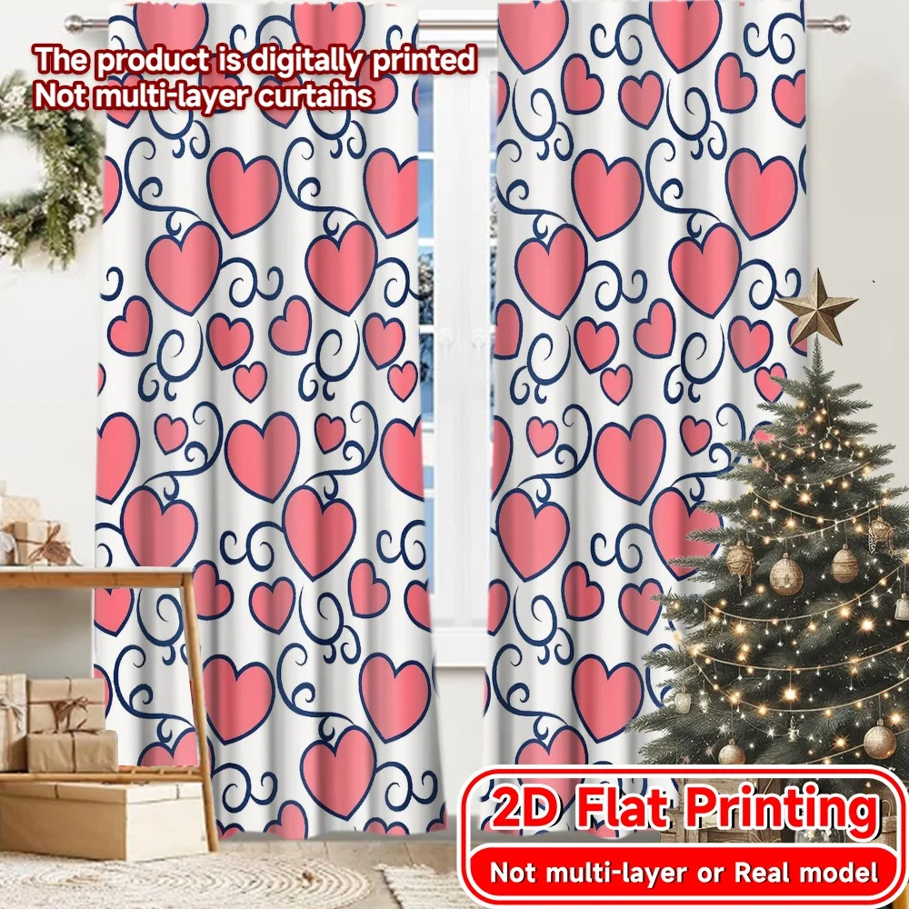 2D Flat Printing,2pcs Hearts Swirls Light Filtering Popular Curtains Yarn Curtains Room Decor Suitable for Bedroom, Living Room,