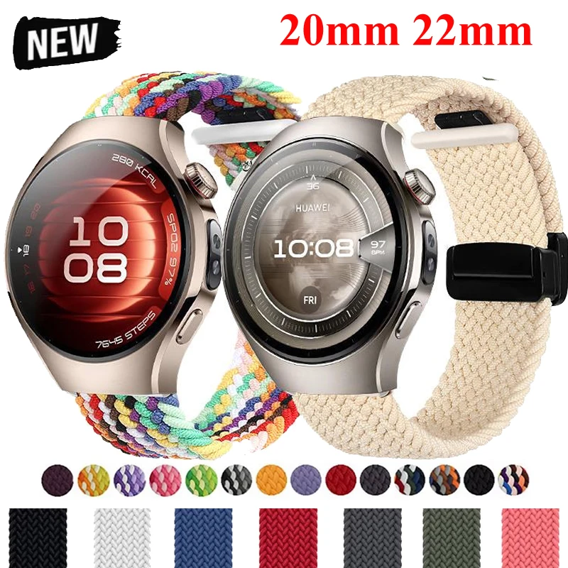 20mm 22mm マグネット式編みナイロン製 Huawei Watch GT5 4 3 2 42mm 46mm スポーツストラップ Huawei Watch 3 4 5 5Pro/Ultimate/Buds/GT2e対応