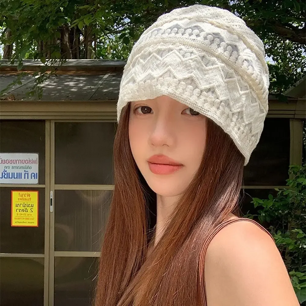 

Fashion Hollow Lace Hat Breathable Thin Knitted Hat Spicy Girl Korean Style Beanies Hat Outdoor