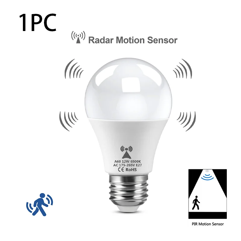 Radar Detection LED Light Bulb 220V 6W 9W 12W 15W 18W 20W E27 Radar Motion Induction Led Lamp Built-in Radar For Home Stair