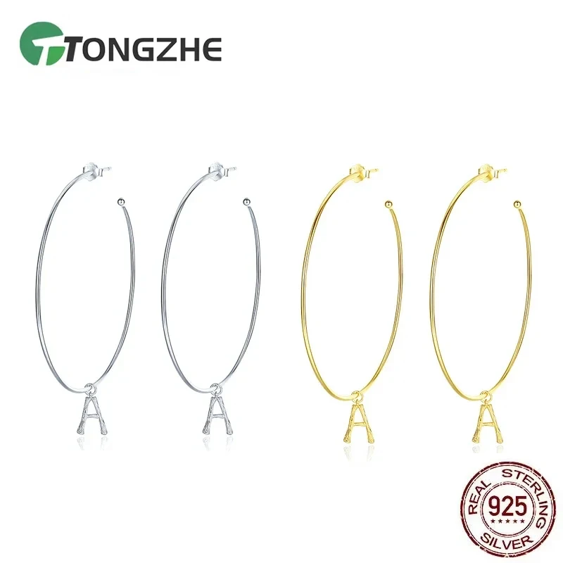 

TONGZHE 925 Sterling Silver Letter Earrings For Women Fashion Hip Hop Initial Hoop Earrings For Women Trend Jewelry A-Z
