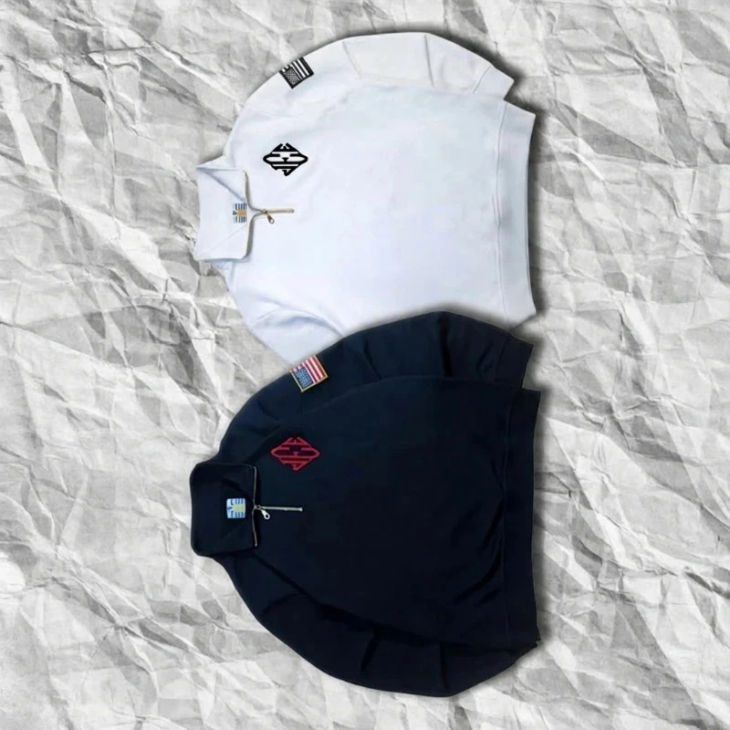 

Американский тренд, верхняя одежда из 2 предметов, толстовка с капюшоном Co-ords Y2K, ретро, пуловер с четвертью молнией, уличная одежда с вышивкой на молнии, комплект свитшотов