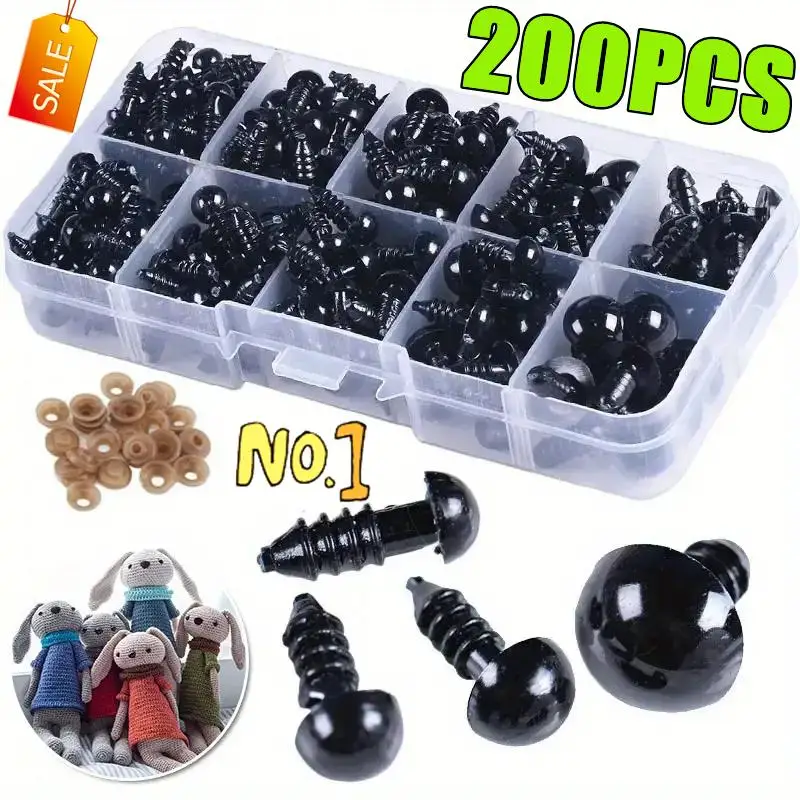Lo más nuevo, 200 Uds., 6-12mm, accesorios para muñecas, ojos de seguridad de felpa negros, Amigurumi para juguetes, 6mm, 8mm, 12mm, DIY, ojos de juguete divertidos, animales