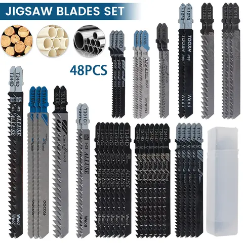 48Pcs 지그 블레이드 세트 T-생크 고 탄소강 지그 톱 블레이드 DEWALT/Bosch/Metabo 용 목재 플라스틱 금속 커팅 블레이드