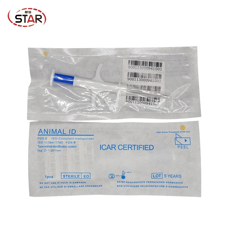 (60pc) 1.25*7mm ISO FDX-B 134.2KHz Glass Tag Chip RFID Pet Microchip Syringe Animal injector EM4305 Rfid Microchips For Dogs Cat