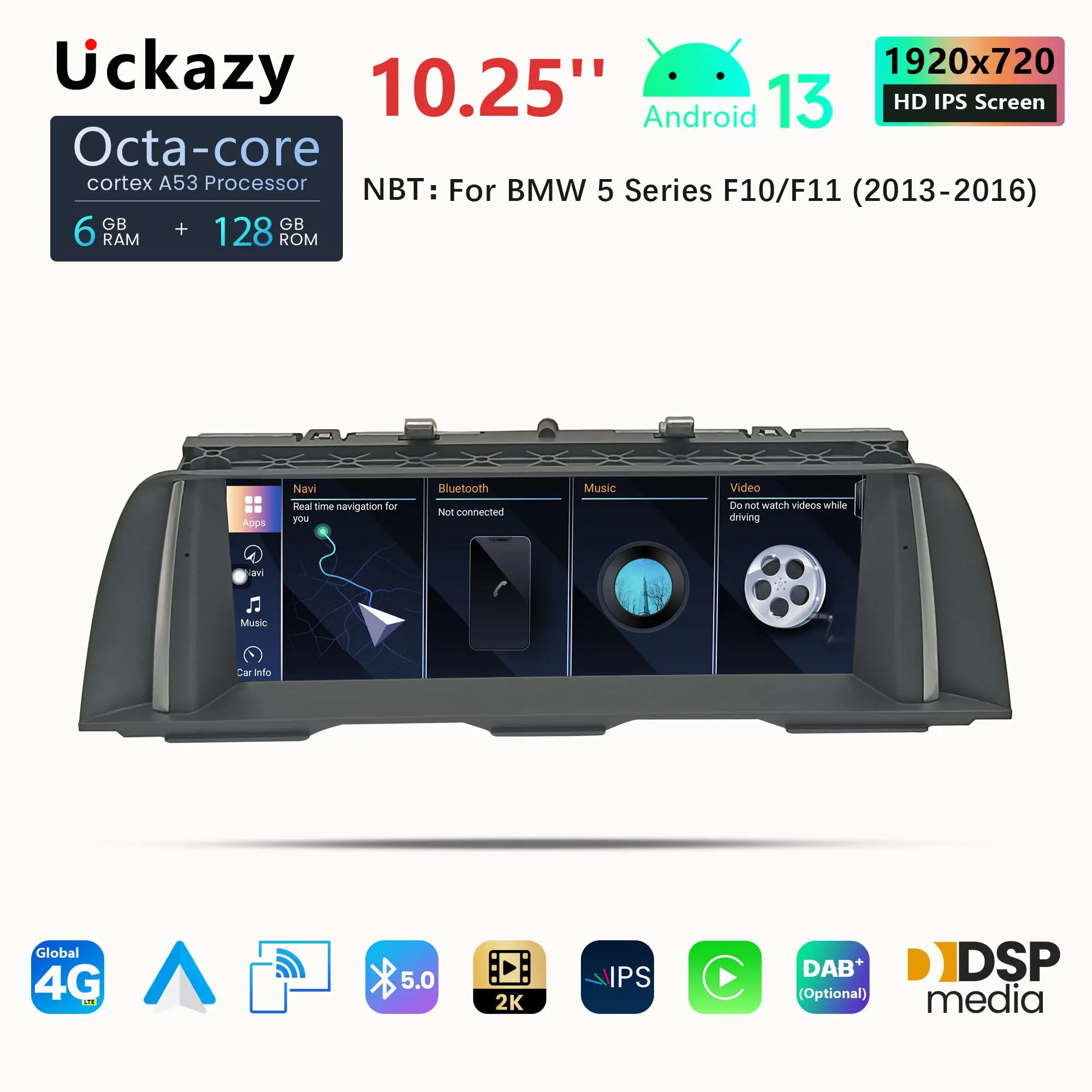 Uckazy 2 din Android 13 Car Radio For BMW 5 Series F10 F11 2010-2016 CIC NBT Multimedia Auto Screen GPS Navigation AudioCarplay