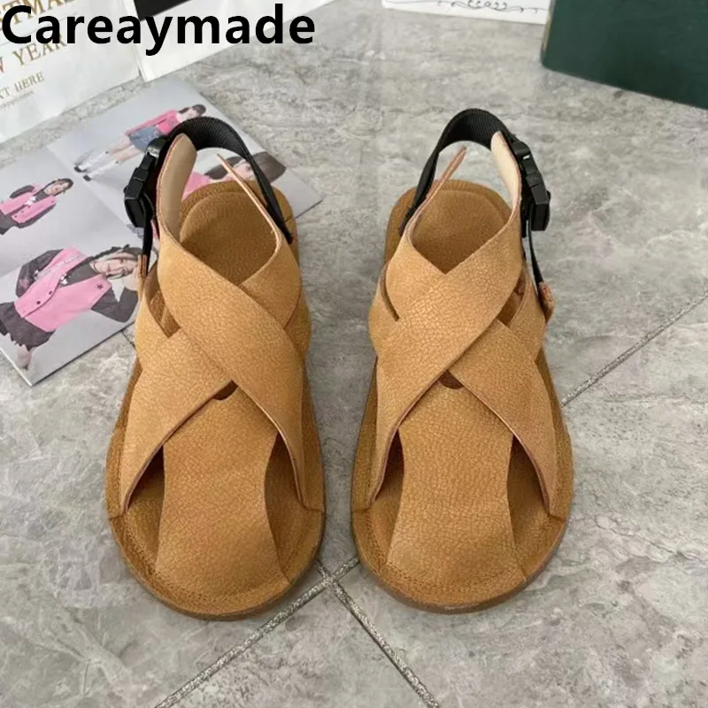 

Careaymade-Genuine Leather big size women's shoes,summer soft soled casual flat comfortable beach shoes cowhide Roman sandals