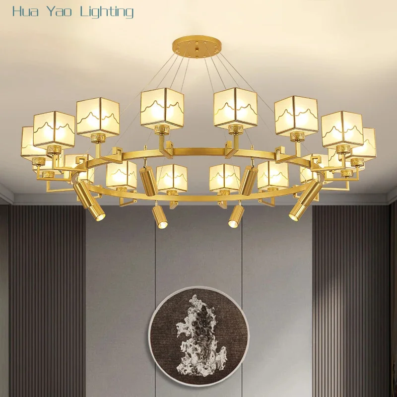 

Chinese Living Room Led Chandelier Atmospheric Household Pendant Lighting Fixtures Hotel Villa Dining Kitchen Model Hanging Lamp