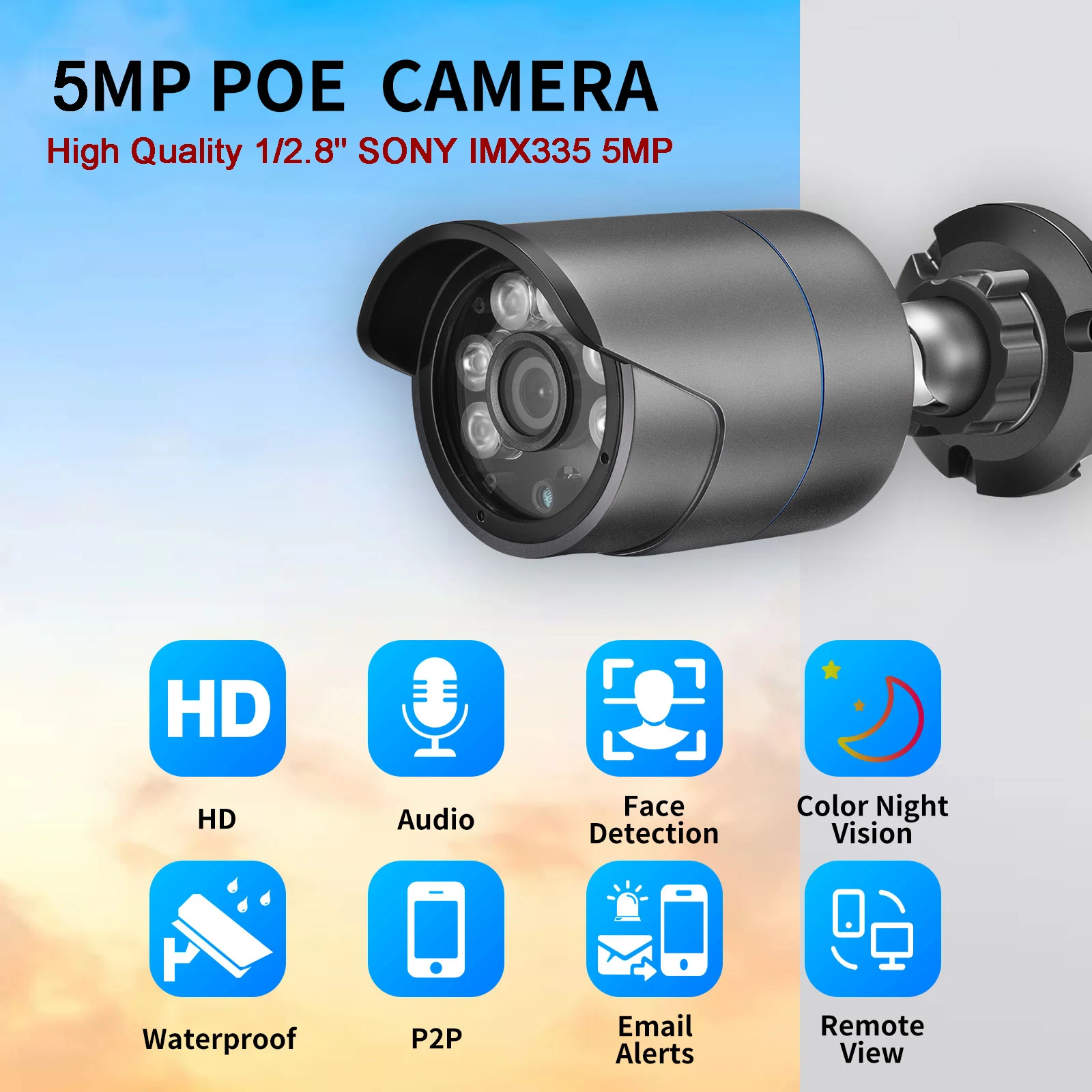 Outdoor H.256+full-color 5MP XMEye audio bullet IP66 human body detection metal network camera